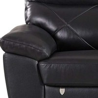 Benjara Split Back Leatherette Sofa With Diamond Pattern And Pillow Top Arms, Black