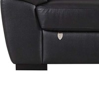 Benjara Split Back Leatherette Sofa With Diamond Pattern And Pillow Top Arms, Black