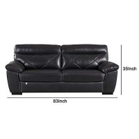 Benjara Split Back Leatherette Sofa With Diamond Pattern And Pillow Top Arms, Black