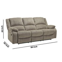 Benjara Fabric Upholstered Reclining Sofa With Pillow Arms, Brown