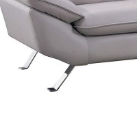 Benjara Leatherette Padded Sofa With Flared Armrests And Metal Legs, Gray