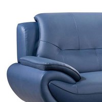 Benjara Faux Leather Upholstered Sofa With Curved Back And Pillow Top Armrest, Blue