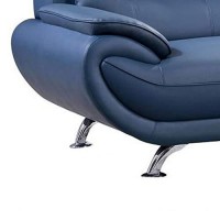 Benjara Faux Leather Upholstered Sofa With Curved Back And Pillow Top Armrest, Blue