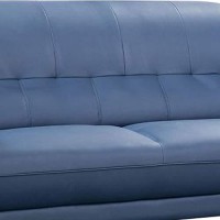 Benjara Faux Leather Upholstered Sofa With Curved Back And Pillow Top Armrest, Blue