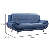 Benjara Faux Leather Upholstered Sofa With Curved Back And Pillow Top Armrest, Blue