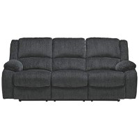 Benjara Fabric Upholstered Reclining Sofa With Pillow Arms, Gray