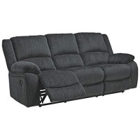 Benjara Fabric Upholstered Reclining Sofa With Pillow Arms, Gray