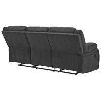 Benjara Fabric Upholstered Reclining Sofa With Pillow Arms, Gray