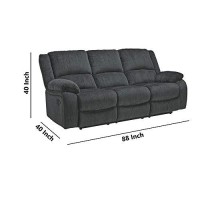 Benjara Fabric Upholstered Reclining Sofa With Pillow Arms, Gray