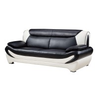 Benjara Faux Leather Upholstered Sofa With Pillow Top Armrest, White And Black