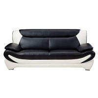 Benjara Faux Leather Upholstered Sofa With Pillow Top Armrest, White And Black