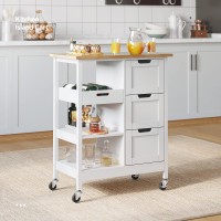 Yitahome Kitchen Island Cart For Home, Rolling Serving Utility Trolley Cart On Wheel With 3 Drawers And 3 Storage Shelves For Dining Room, Bar, White