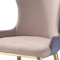 Benjara Fabric Upholstered Side Chair With Spindle Legs, Set Of 2, Beige And Gold