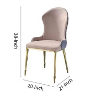 Benjara Fabric Upholstered Side Chair With Spindle Legs, Set Of 2, Beige And Gold