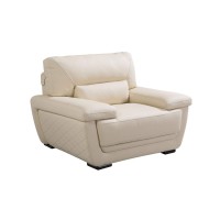 Benjara Leatherette Chair With Attached Waist Pillow And Diamond Pattern, Cream