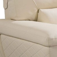 Benjara Leatherette Chair With Attached Waist Pillow And Diamond Pattern, Cream