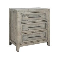 Benjara 3 Drawer Wooden Nightstand With Rough Hewn Saw Texture Detail, Gray