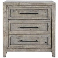 Benjara 3 Drawer Wooden Nightstand With Rough Hewn Saw Texture Detail, Gray