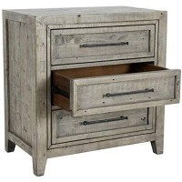 Benjara 3 Drawer Wooden Nightstand With Rough Hewn Saw Texture Detail, Gray