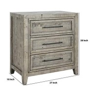 Benjara 3 Drawer Wooden Nightstand With Rough Hewn Saw Texture Detail, Gray