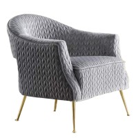 Benjara Textured Fabric Accent Chair With Tubular Metal Legs, Gray And Gold