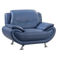 Benjara Faux Leather Upholstered Chair With Curved Back And Pillow Top Armrest, Blue