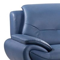 Benjara Faux Leather Upholstered Chair With Curved Back And Pillow Top Armrest, Blue