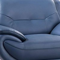 Benjara Faux Leather Upholstered Chair With Curved Back And Pillow Top Armrest, Blue