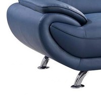 Benjara Faux Leather Upholstered Chair With Curved Back And Pillow Top Armrest, Blue