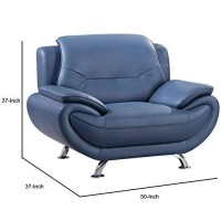 Benjara Faux Leather Upholstered Chair With Curved Back And Pillow Top Armrest, Blue