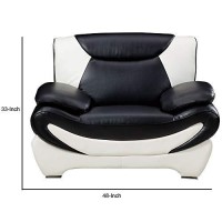 Benjara Faux Leather Upholstered Chair With Pillow Top Armrest, White And Black