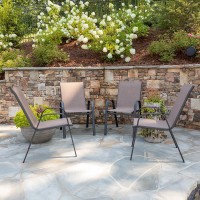 4 Pack Brazos Series Brown Outdoor Stack Chair With Flex Comfort Material And Metal Frame