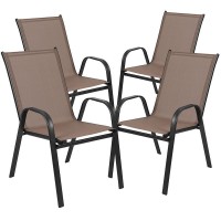 4 Pack Brazos Series Brown Outdoor Stack Chair With Flex Comfort Material And Metal Frame