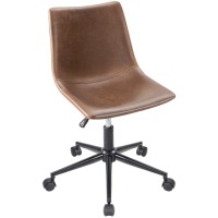 Furmax Mid Back Task Chair Pu Leather Adjustable Swivel Office Chair Bucket Seat Armless Computer Chair Modern Low Back Desk Con