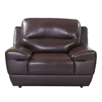 Benjara Leatherette Chair With Sloped Pillow Top Arms And Plastic Legs, Brown