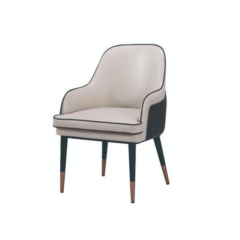 Benjara Mid Century Leatherette Armchair With Peg Legs And Metal Cap, Gray, Brown