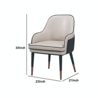 Benjara Mid Century Leatherette Armchair With Peg Legs And Metal Cap, Gray, Brown