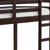 Benjara Twin Wooden Frame Loft Bed With Built In Ladder, Brown