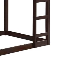 Benjara Twin Wooden Frame Loft Bed With Built In Ladder, Brown