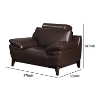 Benjara Leatherette Adjustable Headrest Chair With Wooden Angled Legs, Brown