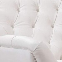 Benjara Contemporary Button Tufted Leather Chair With Metal Legs, White