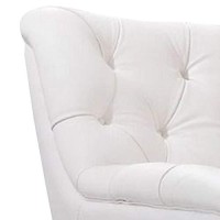 Benjara Contemporary Button Tufted Leather Chair With Metal Legs, White