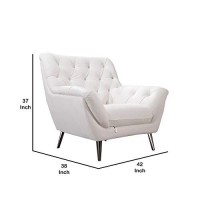 Benjara Contemporary Button Tufted Leather Chair With Metal Legs, White