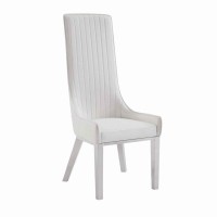 Benjara Leatherette Dining Chair With Vertically Stitched Backrest, Set Of 2, White