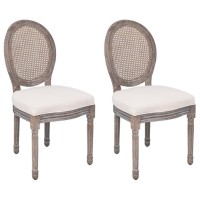 Vidaxl Dining Chairs 4 Pcs, Dining Side Chair With Rattan Back, Upholstered Fabric Accent Chair For Home Kitchen Living Room, Cream Fabric