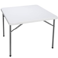 Super Deal 3 Foot Square Folding Card Table, Indoor Outdoor Portable Plastic Kitchen Or Camping Picnic Party Wedding Event Table, White
