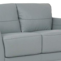 Benjara Leather Upholstered Loveseat With Tapered Block Feet And Flared Arms, Gray