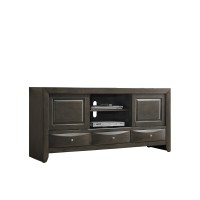 Benjara Modern Style Wooden Tv Stand With 3 Drawers And 2 Doors, Gray