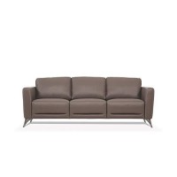 Benjara Leather Upholstered Sofa With Track Arms And Angled Metal Feet, Brown