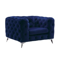 Benjara Chesterfield Design Fabric Chair With Track Arms And Angled Metal Legs, Blue